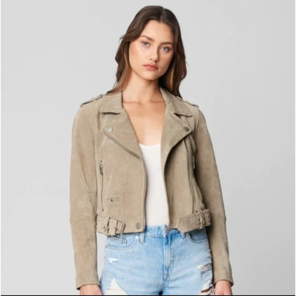 BLANKNYC Suede Moto Jacket Size XS Beige Biker Style‎ Zip Up Edgy Fall Leather